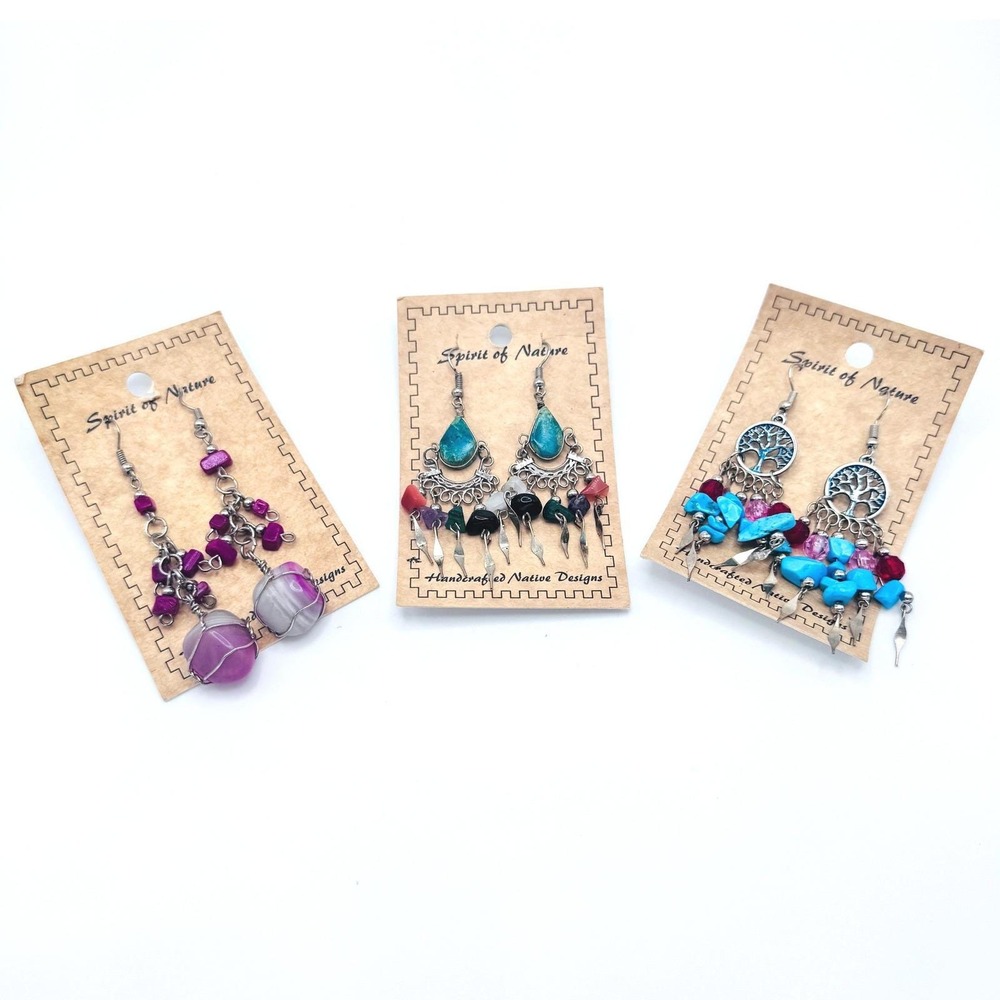 Spirit of Nature Native Tribal Dangle Earrings Gemstone Turquoise Tree of Life